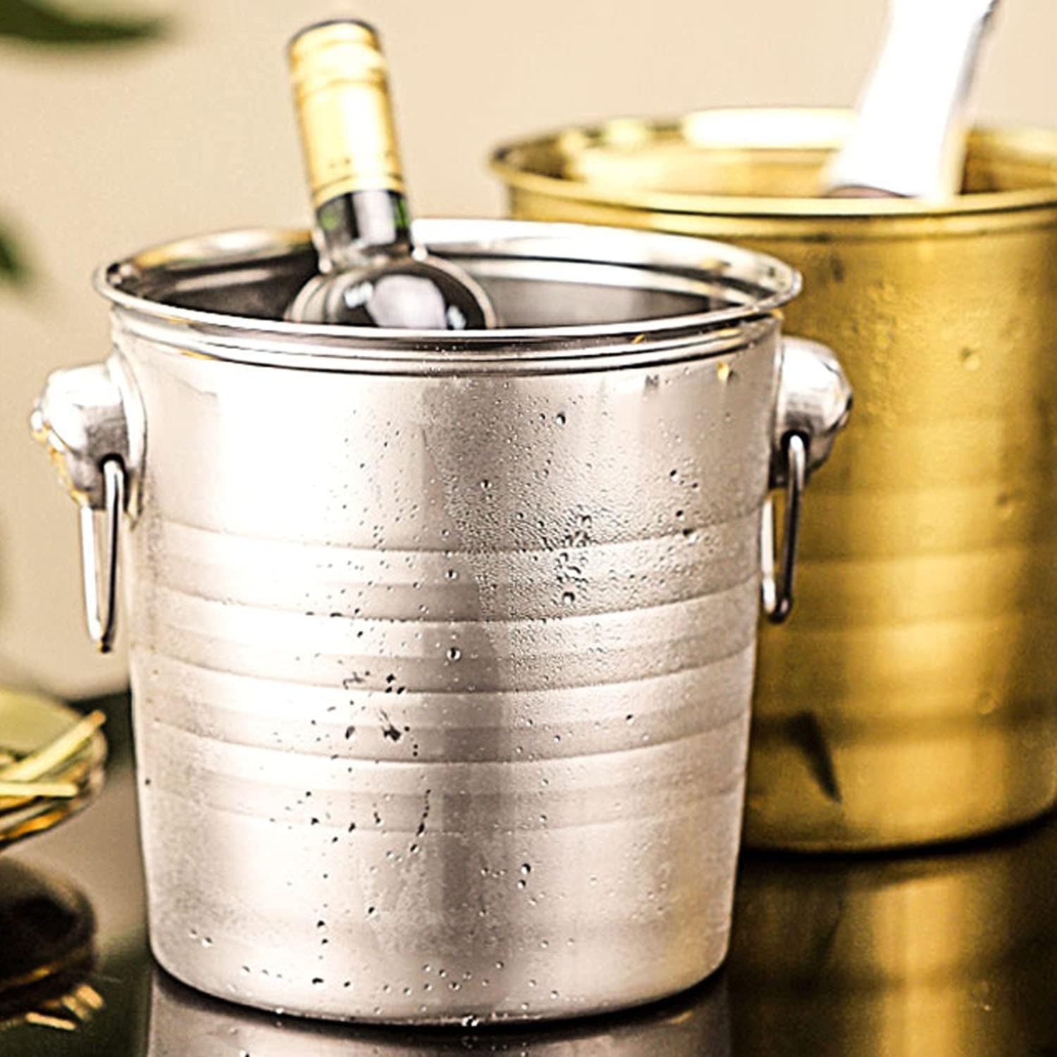Stainless Steel Bar Ice Bucket Set, Included Tongs Great for Home Bar, Chilling Beer, Champagne and Wine