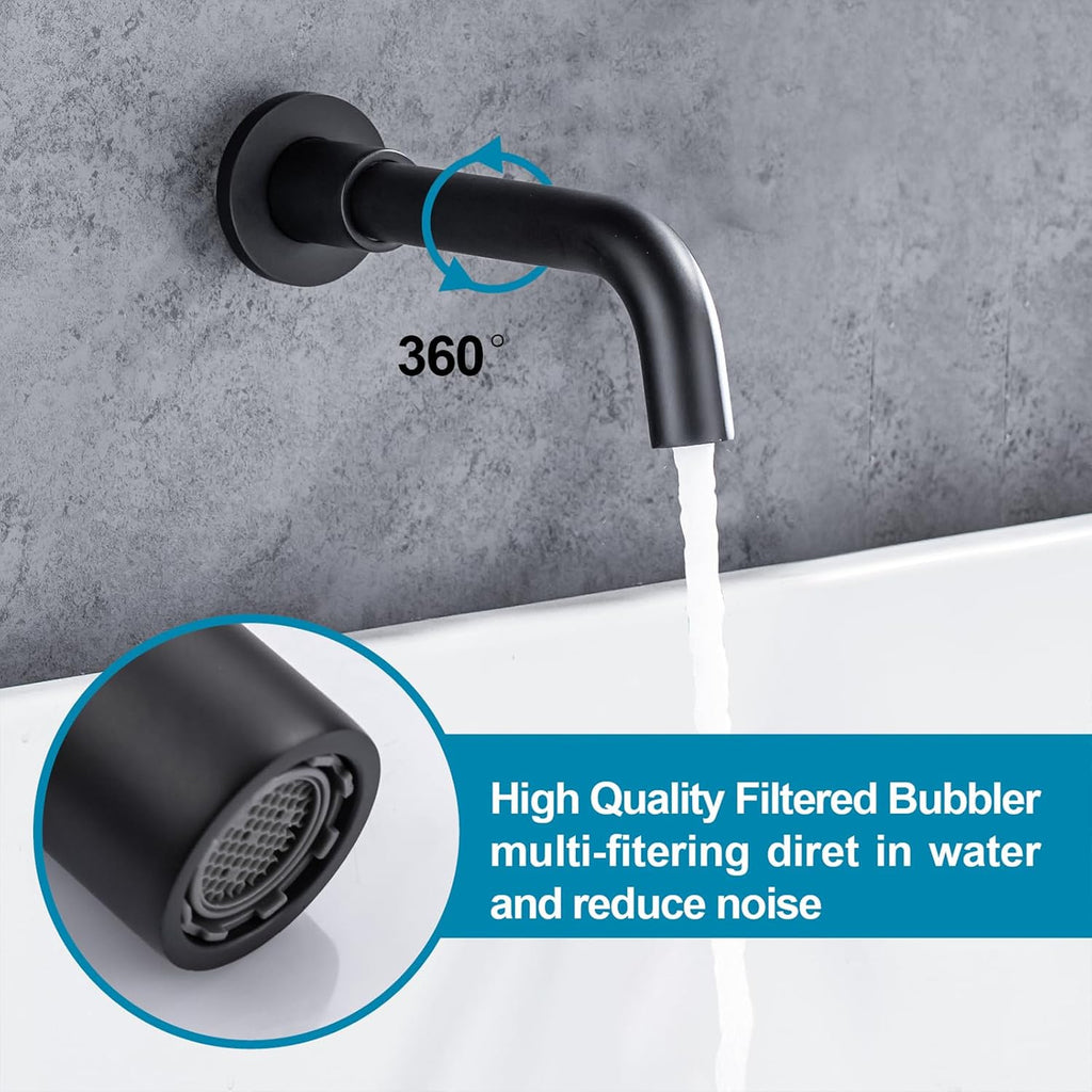AZOS Wall Mounted Bathtub Faucet with Handheld Shower, High Flow Rate Tub Filler Faucet Set with 360° Swivel Spout Fixtures, Matte Black Tub Faucets