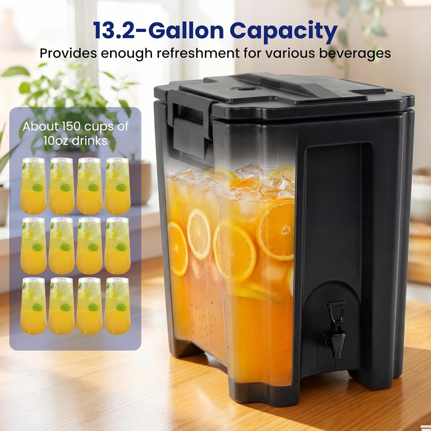 Goplus 13.2 Gal Insulated Beverage Dispenser, Commercial Coffee Tea Iced Thermal Drink Server Container with Handles & Two-Stage Faucet, Hot and Cold Water Dispenser for Catering, Party & Restaurant