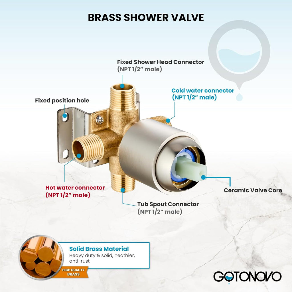 gotonovo Tub Shower Faucet Set,2 in 1 Dual Shower Head and Handle Set with Tub Spout Wall Mount Bathroom Shower Trim Kit with 3-way Water Diverter Valve Included Various Modes Brushed Nickel