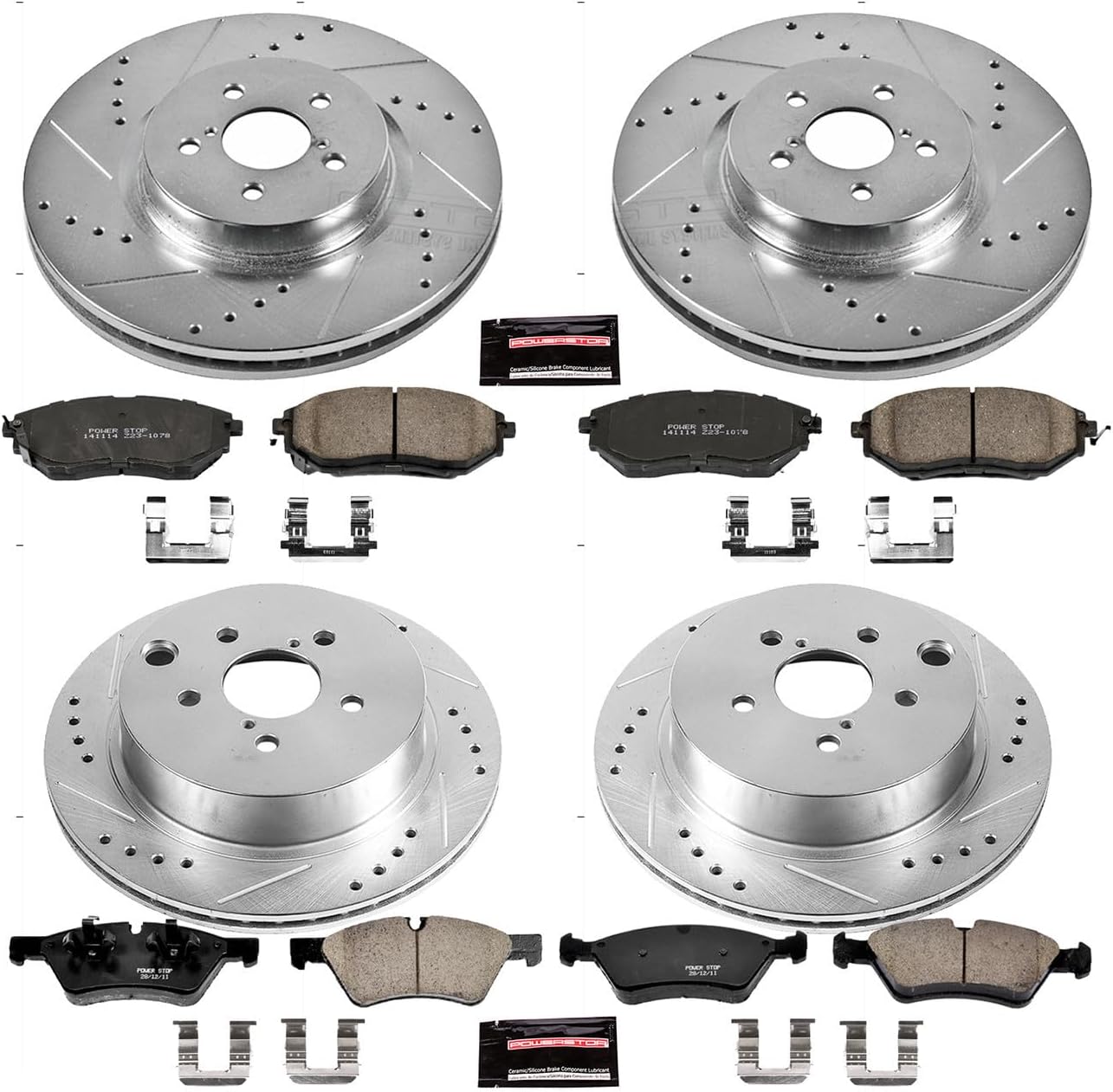 PowerStop Front and Rear Brake Kit for Subaru Forester 2014-18 - Drilled and Slotted Disc Rotors with Carbon-Fiber Ceramic Brake Pads Replacement, K6931