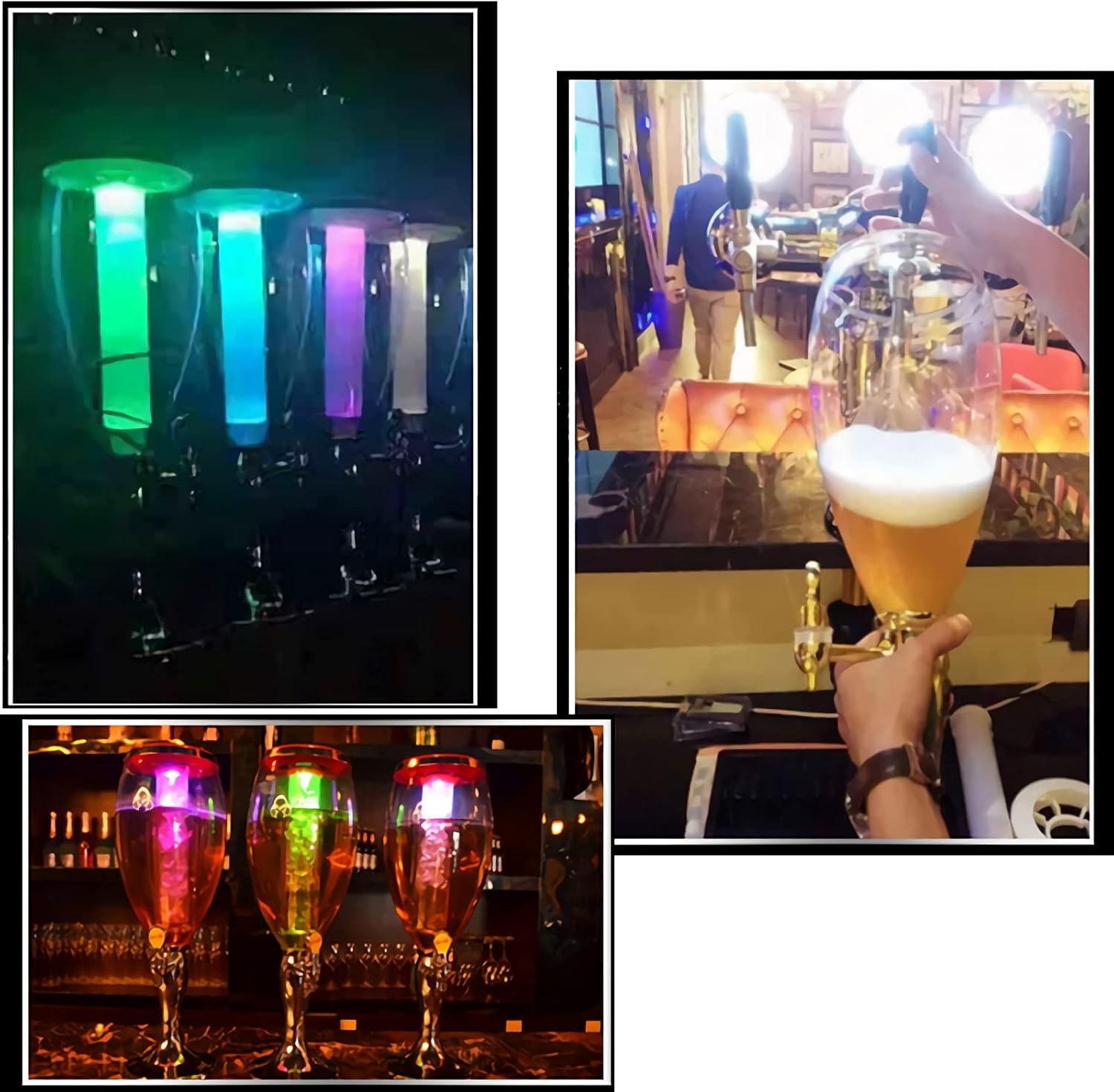 Beer Tower Dispenser 100 Oz Beer Dispenser, Beer Kegerator Mini with Ice Tube Faucet and Lights for Home Bar Pub Party Restaurant, 3L Beverage Tower Dispenser (Silver)