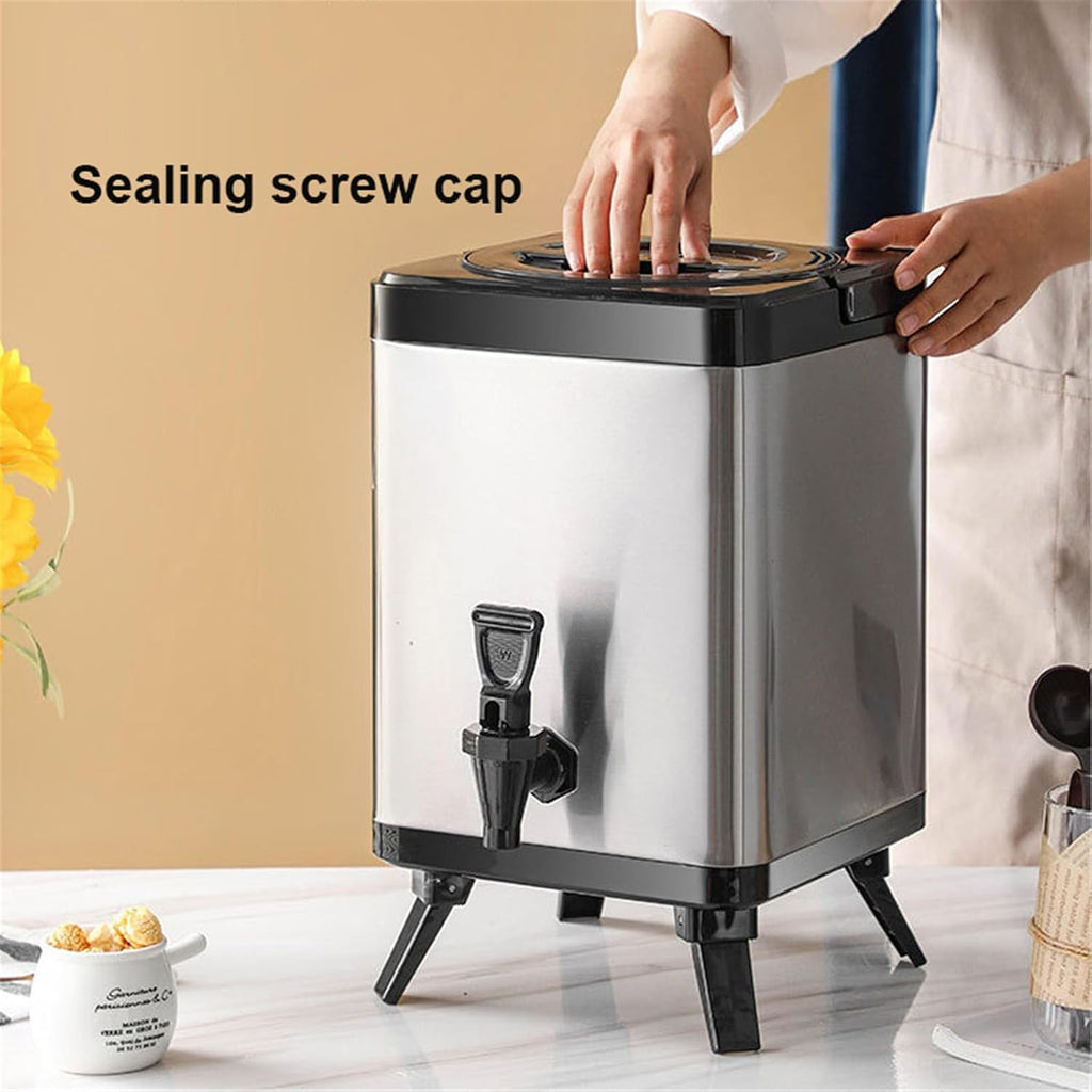 Stainless Steel Insulated Barrel,Double-Layer Insulation Barrel Container,with Faucet and Digital Display Temperature Screen, for Hot Water Milk Tea Coffee,White,8L (Black-6L