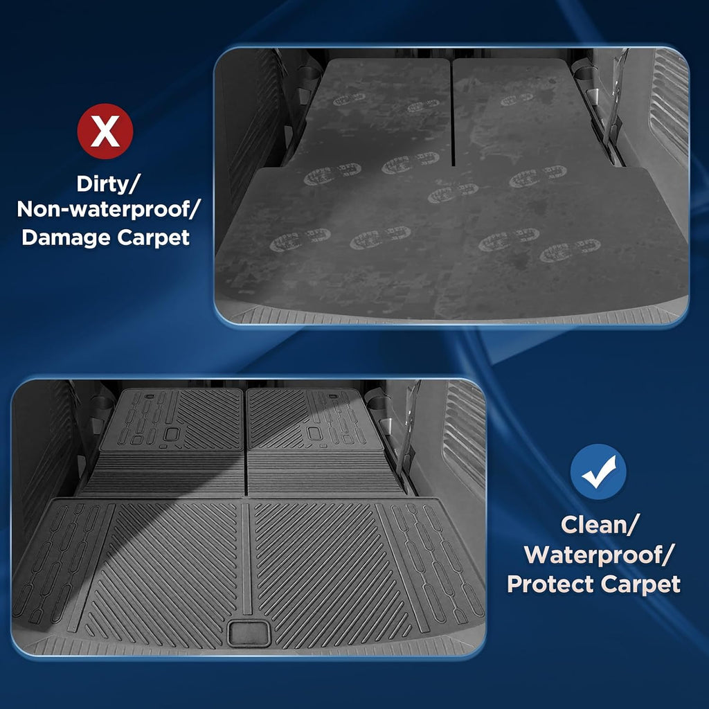 Floor Mats for 2020-2025 2026 Ford Explorer 6-Seat Captain Chairs All Weather TPE Cargo Mat with Backrest Mat for Ford Explorer Accessories 2025-2020 2026 Active/ST Line/ST/Platinum Black