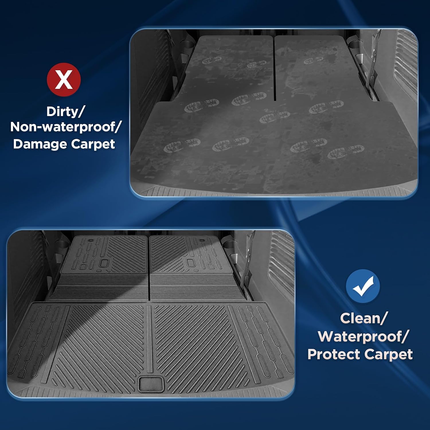 Floor Mats for 2020-2025 2026 Ford Explorer 6-Seat Captain Chairs All Weather TPE Cargo Mat with Backrest Mat for Ford Explorer Accessories 2025-2020 2026 Active/ST Line/ST/Platinum Black