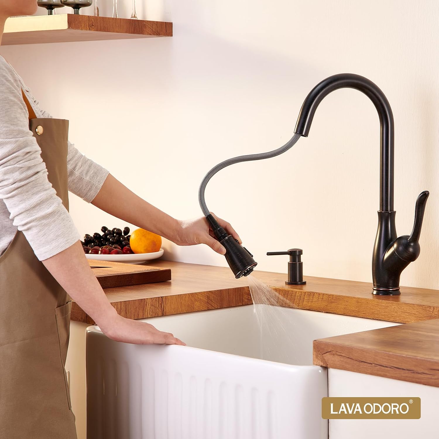 Oil Rubbed Bronze Kitchen Faucet with Pull Down Sprayer, Lava Odoro Bronze Kitchen Sink Faucet with Magnetic Docking Spray 3-Function, Brass Faucet for Kitchen Sink 1 Hole and 3 Hole, KF271-ORB