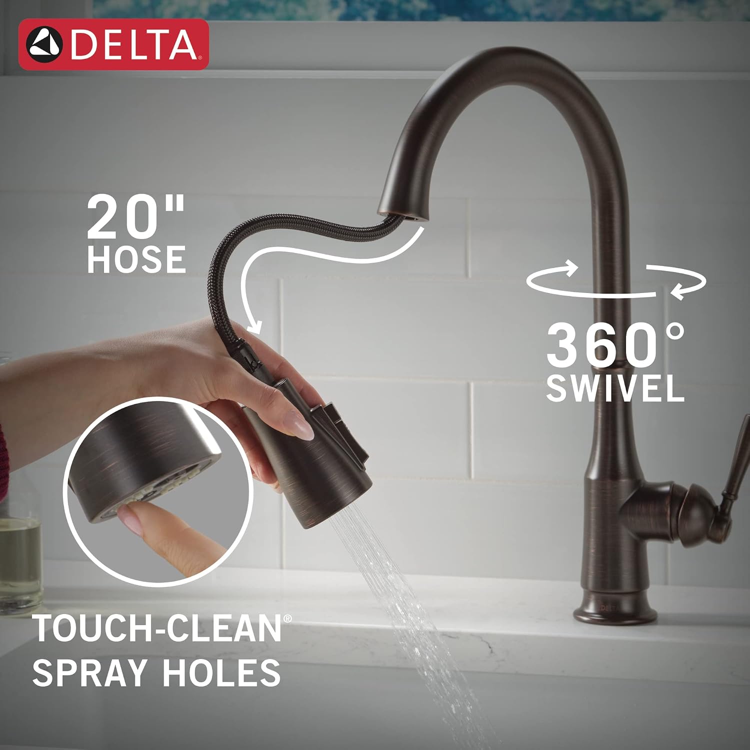 Delta Capertee Oil Rubbed Bronze Kitchen Faucet with Pull Down Sprayer and Soap Dispenser, Modern Single Hole Kitchen Sink Faucet, Single Handle, Venetian Bronze 19877Z-RBSD-DST