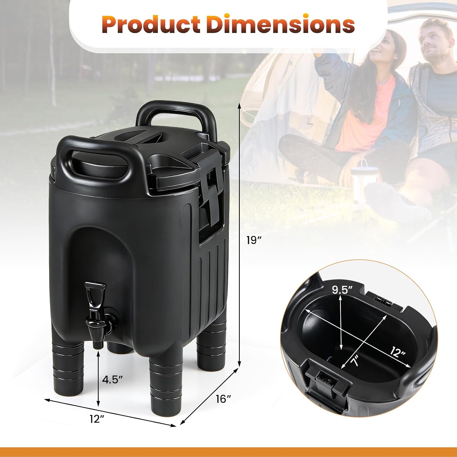 COSTWAY 2.6 Gal Insulated Beverage Dispenser, Commercial Coffee Tea Iced Thermal Drink Server w/Handles, Two-Stage Faucet, Hot and Cold Water Dispenser for Catering, Party & Restaurant Shop Event, 3