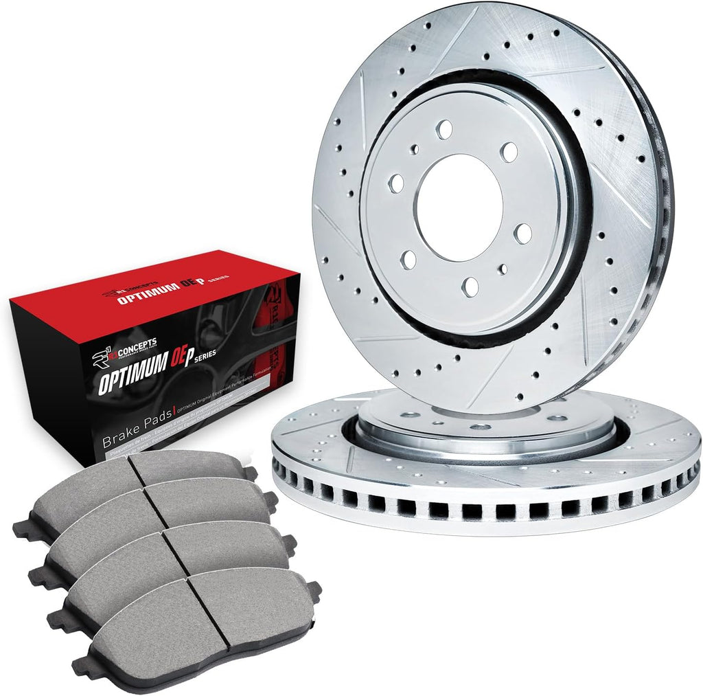 R1 Concepts Rear Brake Kit Fits 2010-2023 Lexus GX460; 2010-2024 Toyota 4Runner; 2010-2014 Toyota FJ; 2010-2021 Toyota Land Cruiser| Optimum Oep Brake Pads and Drilled Slotted Brake Rotors| 12.3' Rear