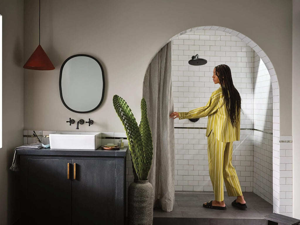 Moen TS44105BL Colinet Traditional Cross Handle Wall Mount Bathroom Faucet Trim, Valve Required, Matte Black