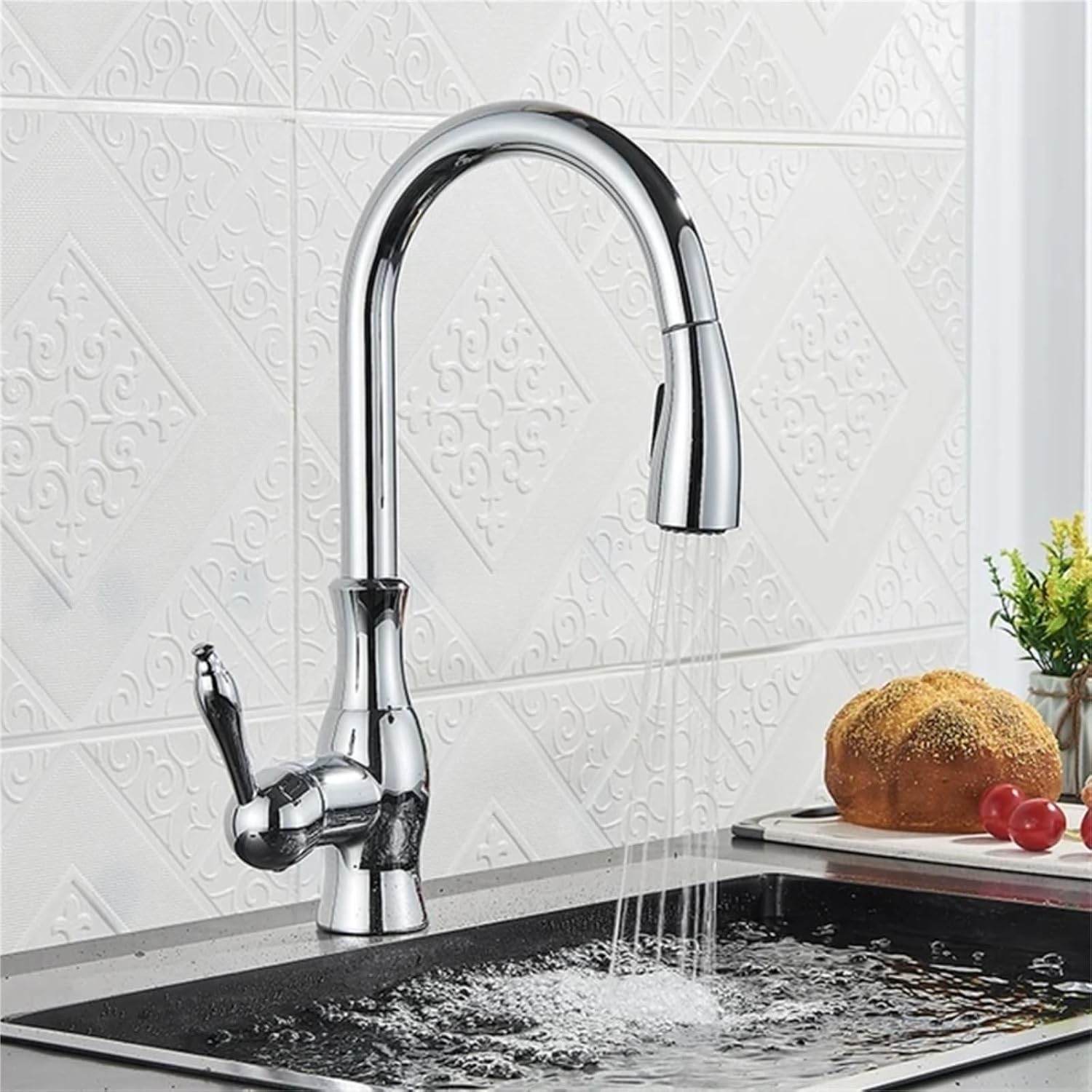 Pull Out Kitchen Faucet Shower/Stream Model Spout Tap Deck Mount Single Handle Cold Hot Water Mixer Tap(Chrome)