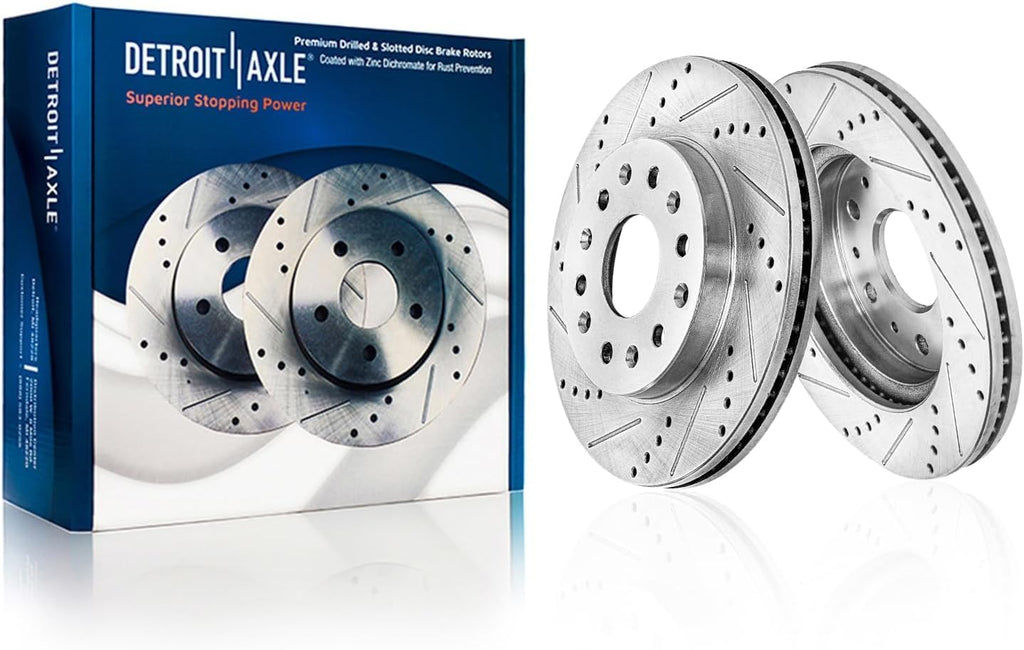 Detroit Axle - Brake Kit for Toyota Tundra Sequoia Lexus LX600 Drilled and Slotted Disc Brake Rotors Ceramic Brakes Pads Replacement : 13.94' inch Front and 13.19' inch Rear Rotors
