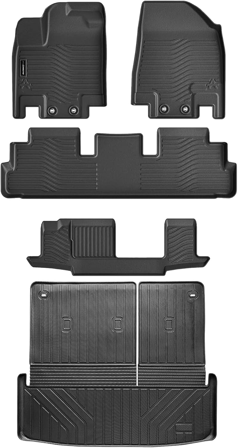 Auxko All Weather Floor Mats Cargo Mat Back Seat Mat Fit for Nissan Pathfinder 7&8 Seat 2026 2025-2022 TPE Floor Liner Trunk Mat Pathfinder Accessories All Season Odorless Anti-Slip Black