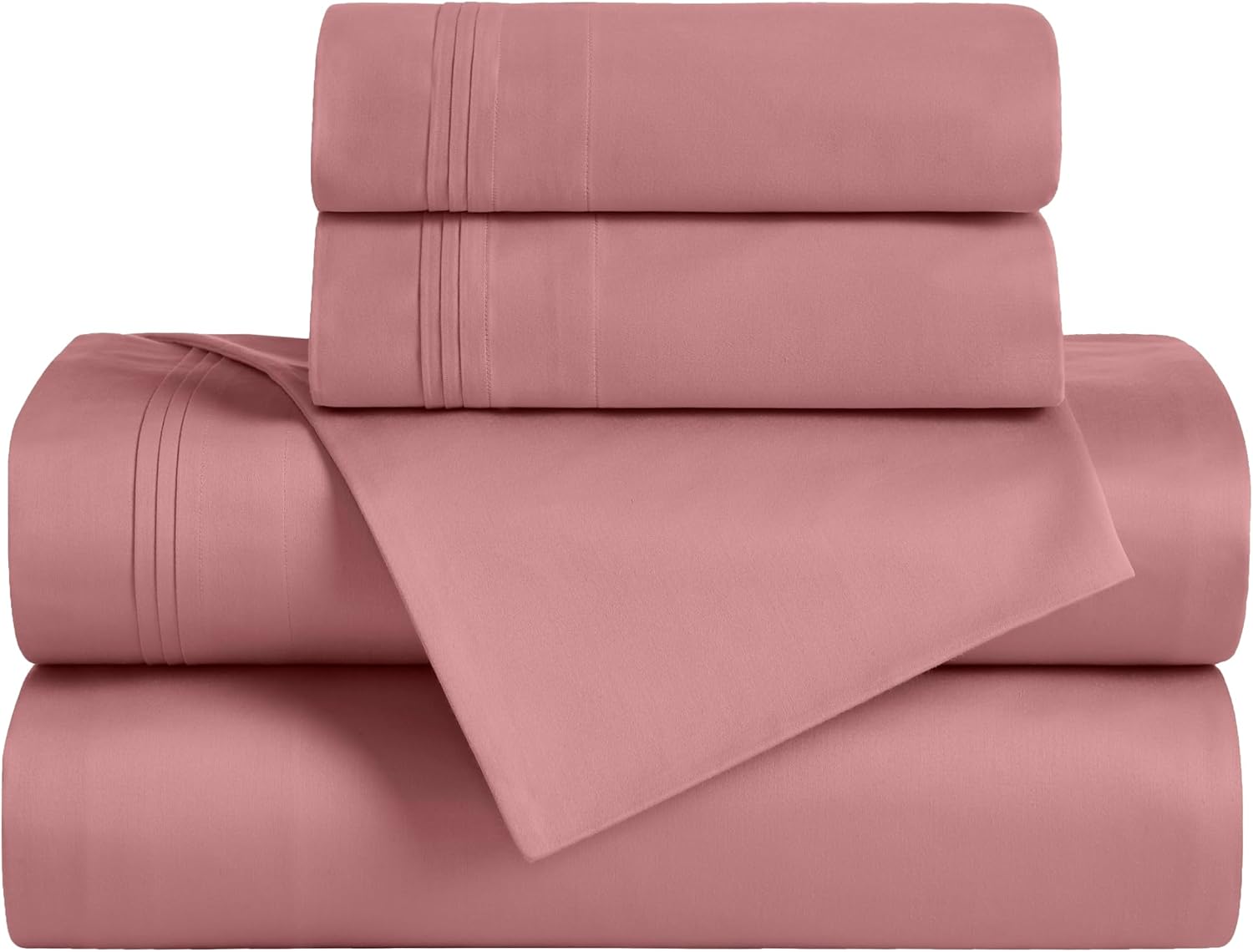 Superior Egyptian Cotton 4 Piece Sheet Set, 650 Thread Count, Eco-Friendly, Sustainable Sheets, Ultra-Soft Basics, Solid, Deep Pocket Fitted Sheet, Flat Sheet, Pillowcases, California King, Blush