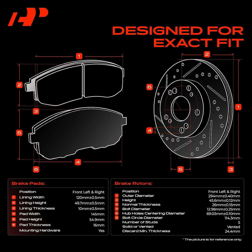 A-Premium 11.57 in (294mm) Front Drilled and Slotted Disc Brake Rotors + Ceramic Pads Kit Compatible with Select Jeep, Mitsubishi, Chrysler & Dodge Models - Compass, Patriot, Lancer, Avenger, Sebring