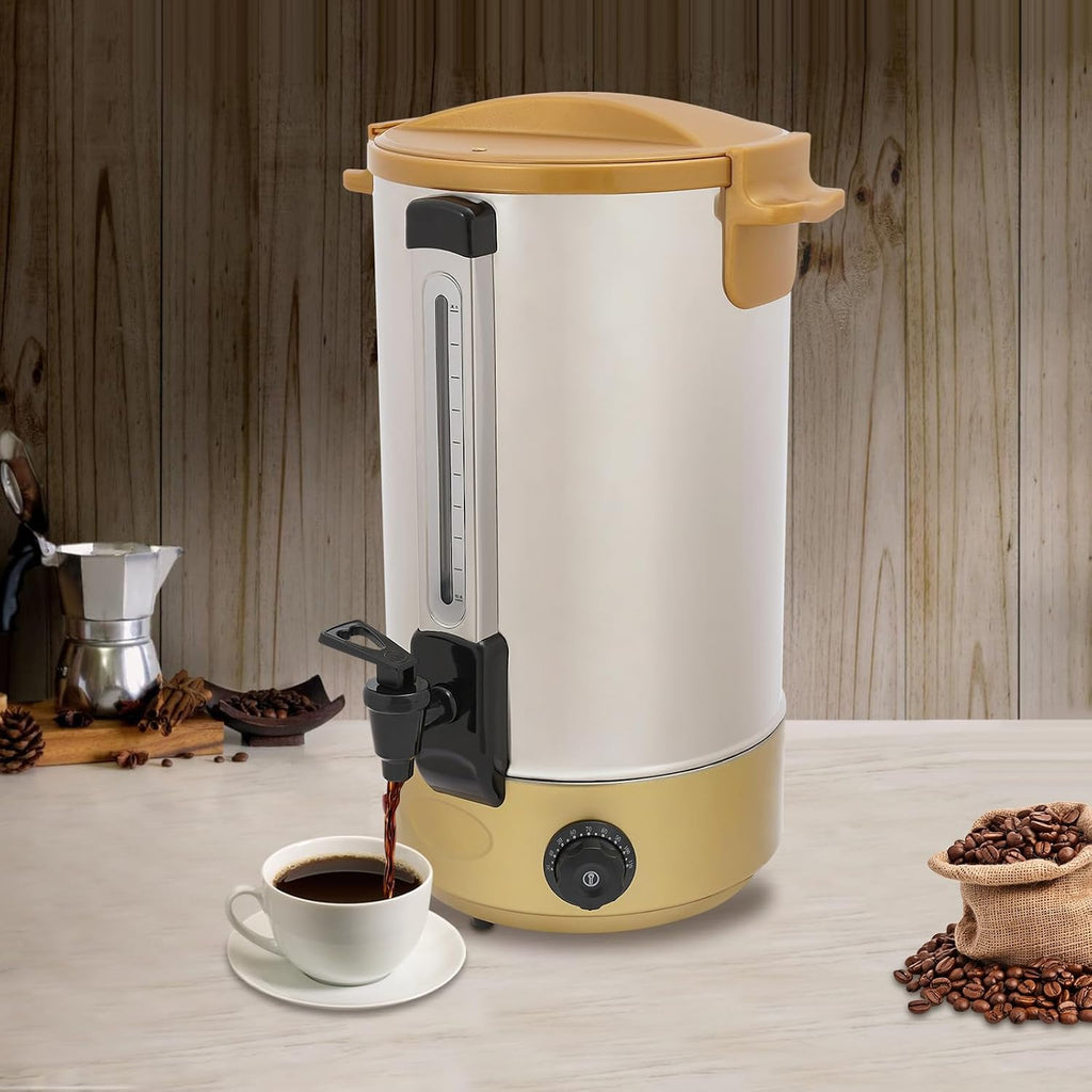 Commercial Coffee Urn, 1800W 28L/7.4Gal Stainless Steel Hot Coffee Dispenser with Faucet for Hot Beverage Tea Chocolate, Adjustable Temperature 86-248℉ (Gold)