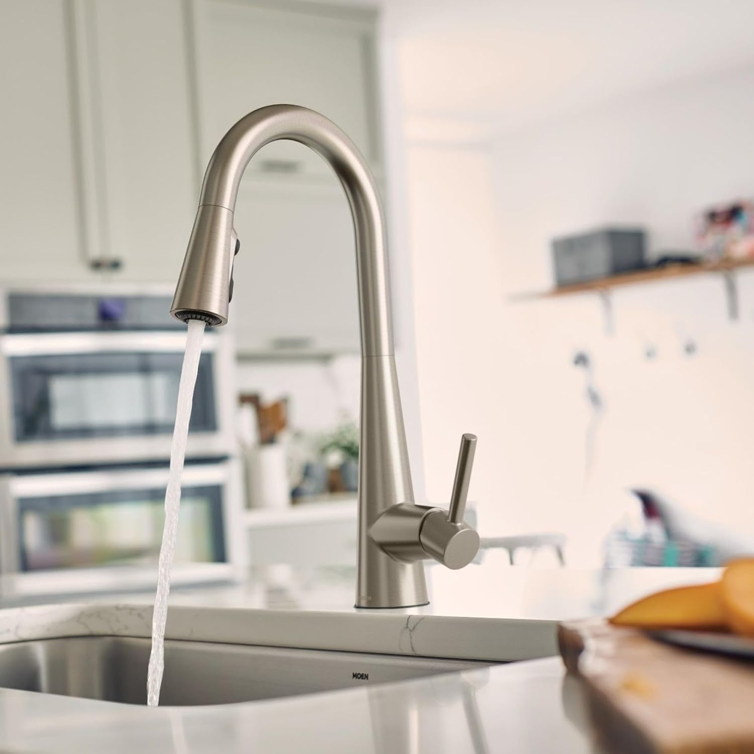 Moen Sleek Spot Resist Stainless One-Handle Single-Hole Pulldown Kitchen Faucet with PowerBoost Technology for Faster Water Flow, 7864SRS