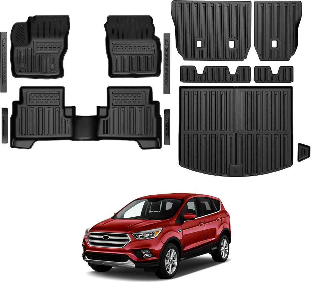 Floor Mats for Ford Escape 2013-2019, All Weather Floor Mats Trunk Cargo Liner with Backrest Protectors and Door Sill Guards Accessories, Full Coverage Set