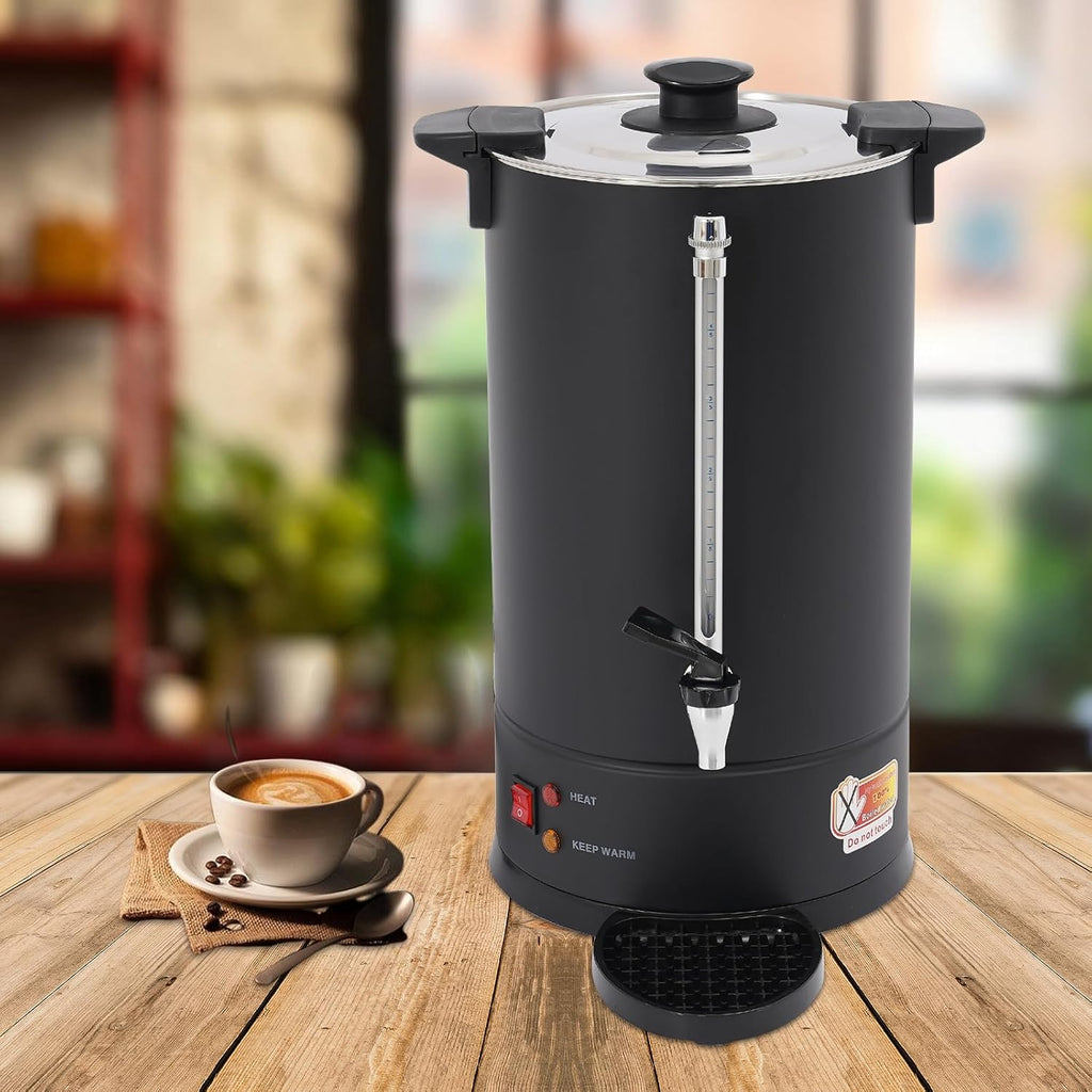 Commercial Coffee Urn, 15L/4Gal Stainless Steel Coffee Maker Brewer Hot Beverage Dispenser with Faucet & Bottom Tray, 1500W Hot Water Urn for Home Party Office Wedding, Black