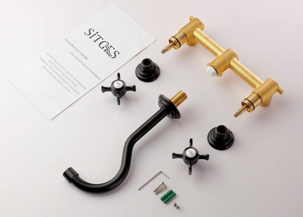 SITGES Antique Wall Faucet,Two Handle Bathroom Sink Wall Mount Faucet with Rough in Valve Included,Oil Rubbed Bronze