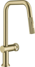 KRAUS Urbix Industrial Pull-Down Single Handle Kitchen Faucet in Brushed Gold, KPF-3126BG