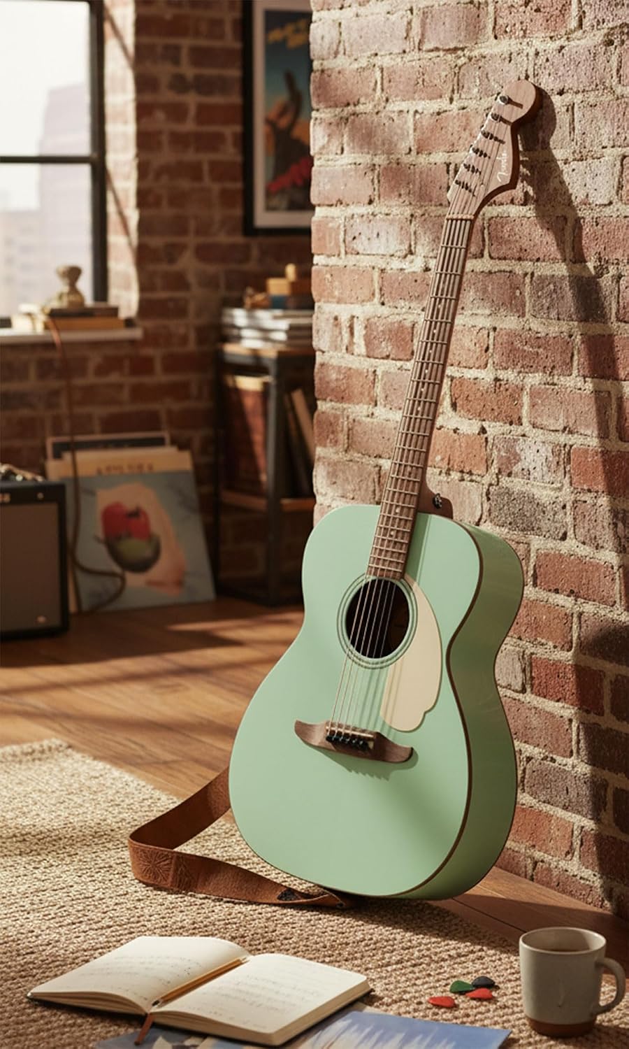 Fender California Standard Monterey E Acoustic-Electric Guitar - Surf Green Bundle with Case, Tuner, Strap, Strings, String Winder, Picks, and Austin Bazaar Instructional DVD