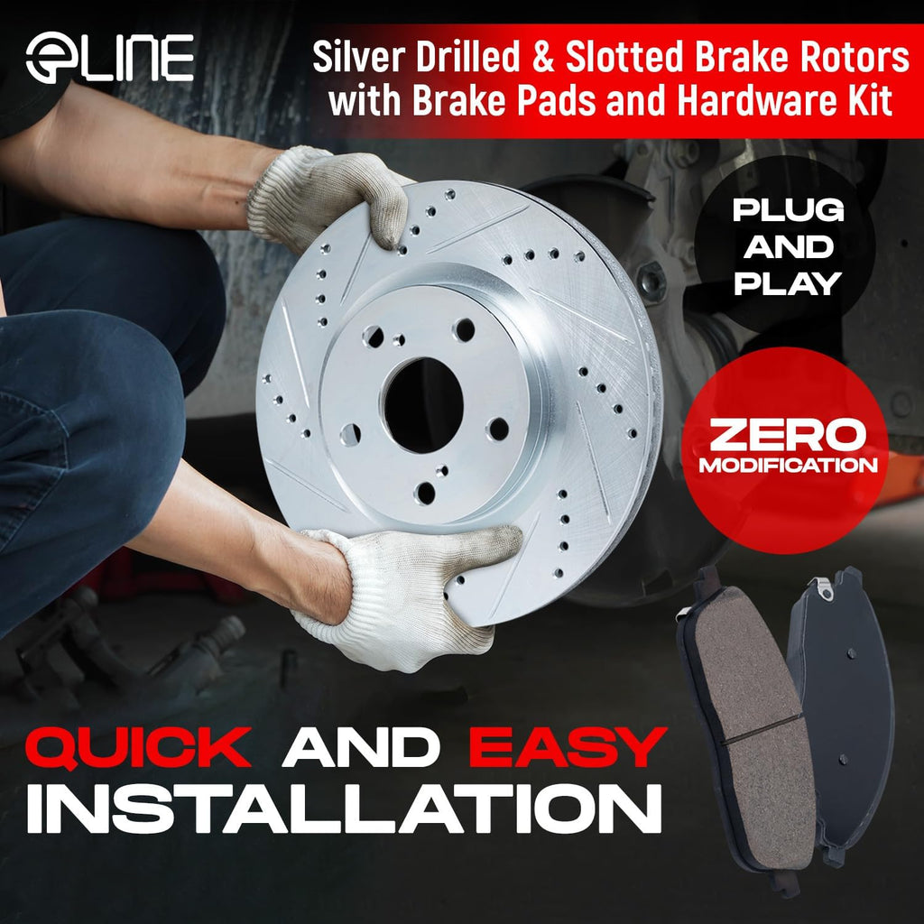 R1 Concepts Front Brake Kit Fits 1995-2002 Toyota 4Runner; 1995-2004 Toyota Tacoma| Ceramic Pads, Drilled Slotted Rotors| Hardware| 11.7' Front