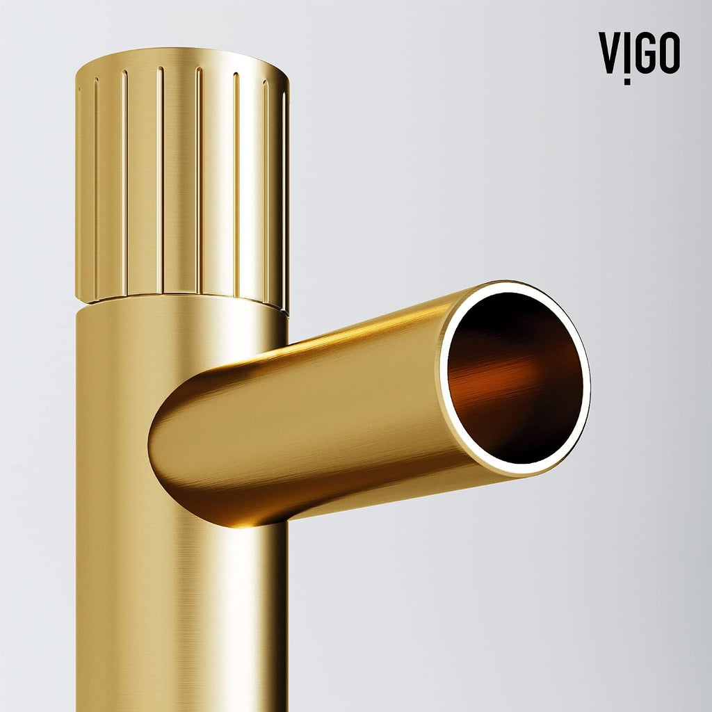 VIGO Ashford Single-Handle Single-Hole Mount Bathroom Sink Faucet, 8-Inch, Matte Brushed Gold, Modern Design, Solid Brass, 1.2 GPM WaterSense & Ceramic Disc Valve, Corrosion-Resistant