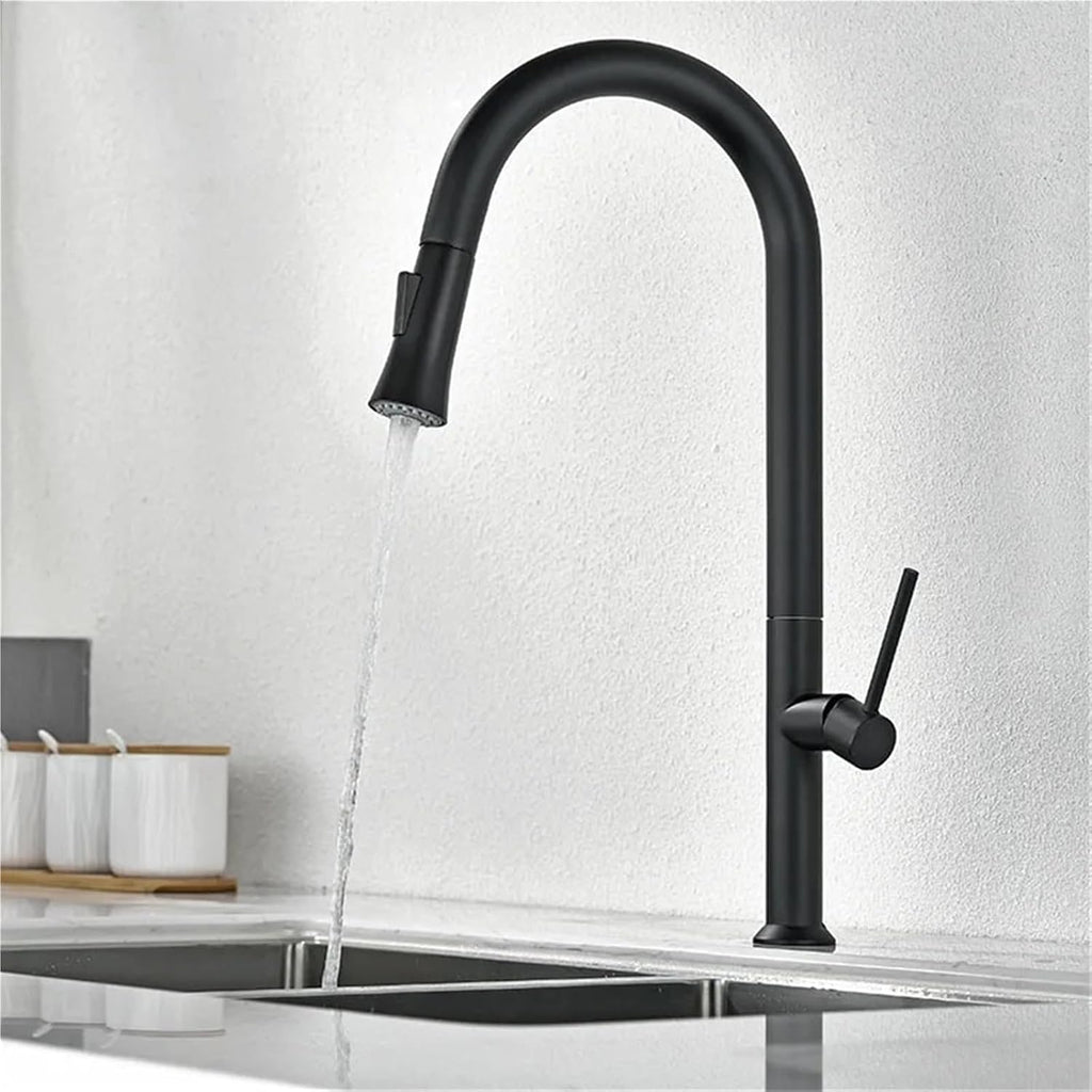 Pull Out Kitchen Sink Water Tap Single Handle Cold and Hot Water Mixer Tap 360 Rotation Kitchen Faucet(Black)