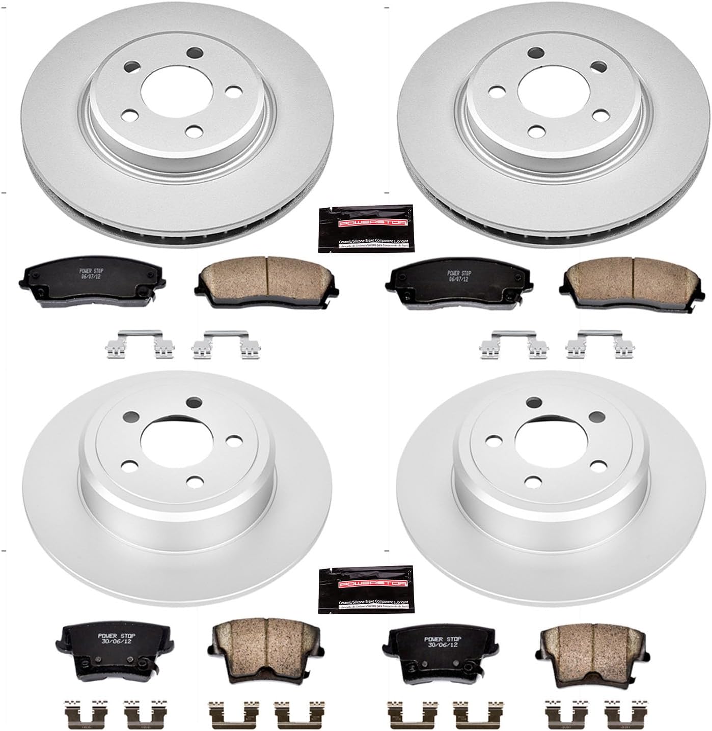 PowerStop Front and Rear Brake Kit for Chrysler 300 2005-23 |Dodge Challenger 2009-23 |Charger 2006-23 |Magnum 2005-08 - Fully-Coated Disc Rotors with Z17 Ceramic Brake Pads Replacement, CRK1715