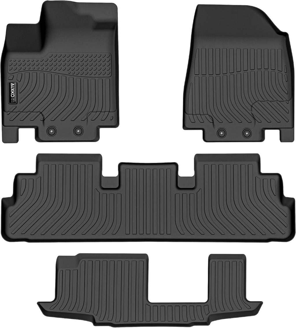 Auxko All Weather Floor Mats Fit for Nissan Pathfinder 2022-2025 2026(8 Seaters) / Infiniti QX60 (7 Seaters) TPE Rubber Liners Set All Season Guard Odorless Anti-Slip Floor Mats