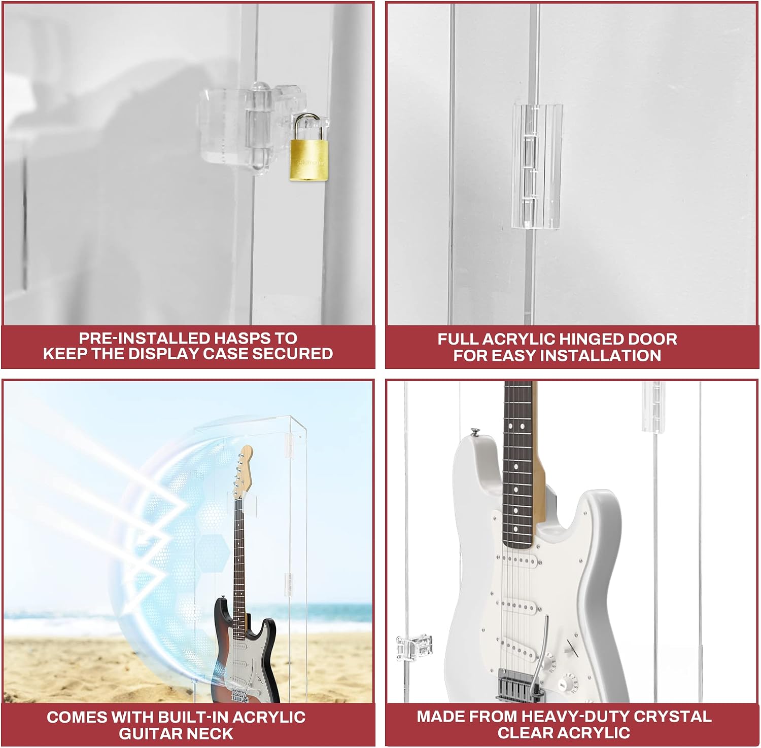 PENNZONI Electric Guitar Display Case - Fully Acrylic Electric Guitar Case with Clear Back - Horizontal Guitar Display Case Wall Mount, Guitar Wall Case Made from Clear Acrylic