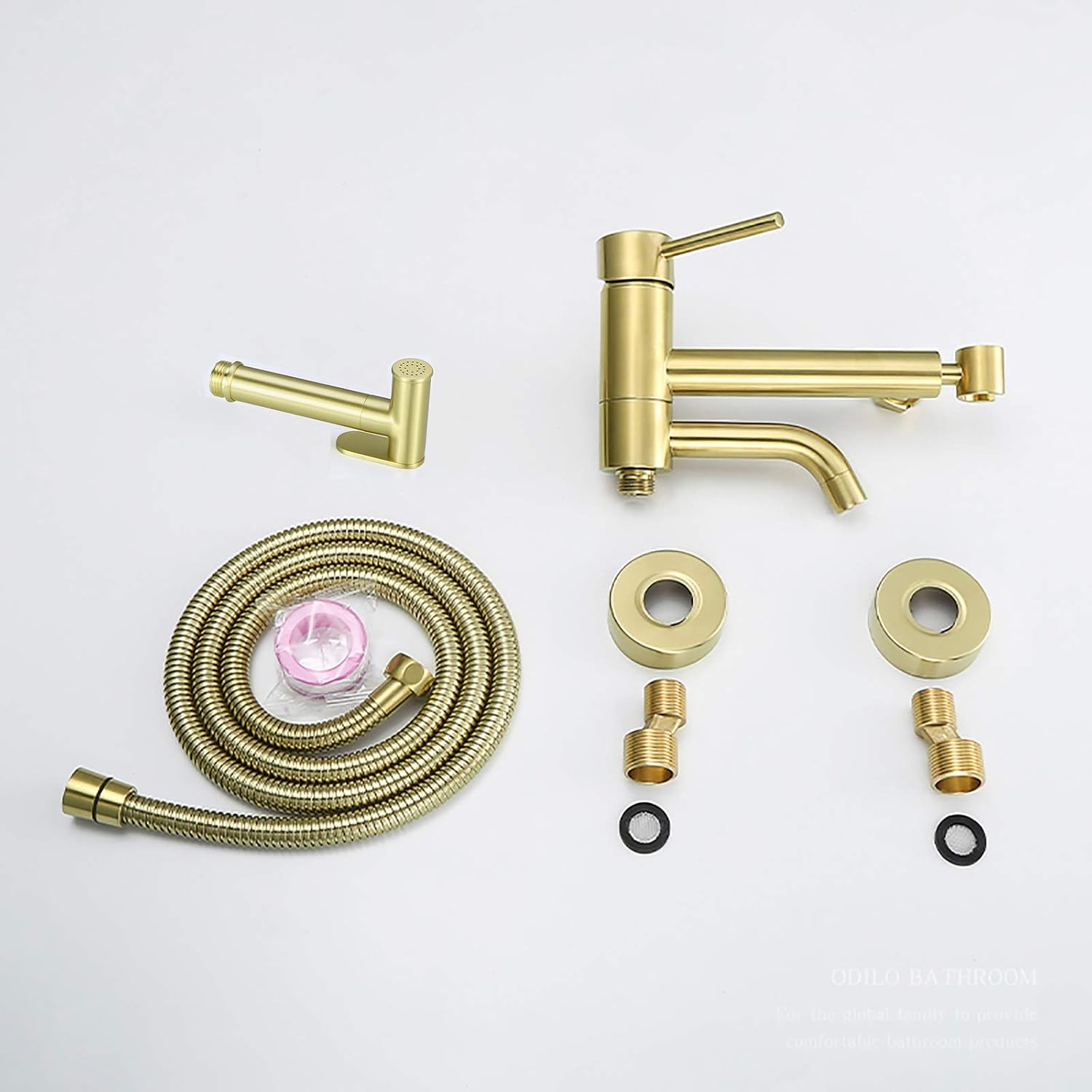 Wall Mounted Handheld Bidet Sprayer for Toilet, Brass Bathroom Cloth Diaper Set with Cold and Hot Water, Brushed Gold Kit for Personal Hygiene,Type b(Type a)