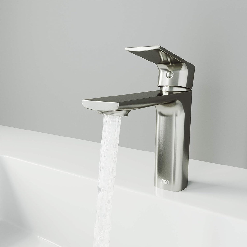 VIGO Davidson Single-Handle Single-Hole Mount Bathroom Sink Faucet, 6-Inch, Brushed Nickel, Modern Design, Solid Brass, 1.2 GPM WaterSense & Ceramic Disc Valve, Corrosion-Resistant