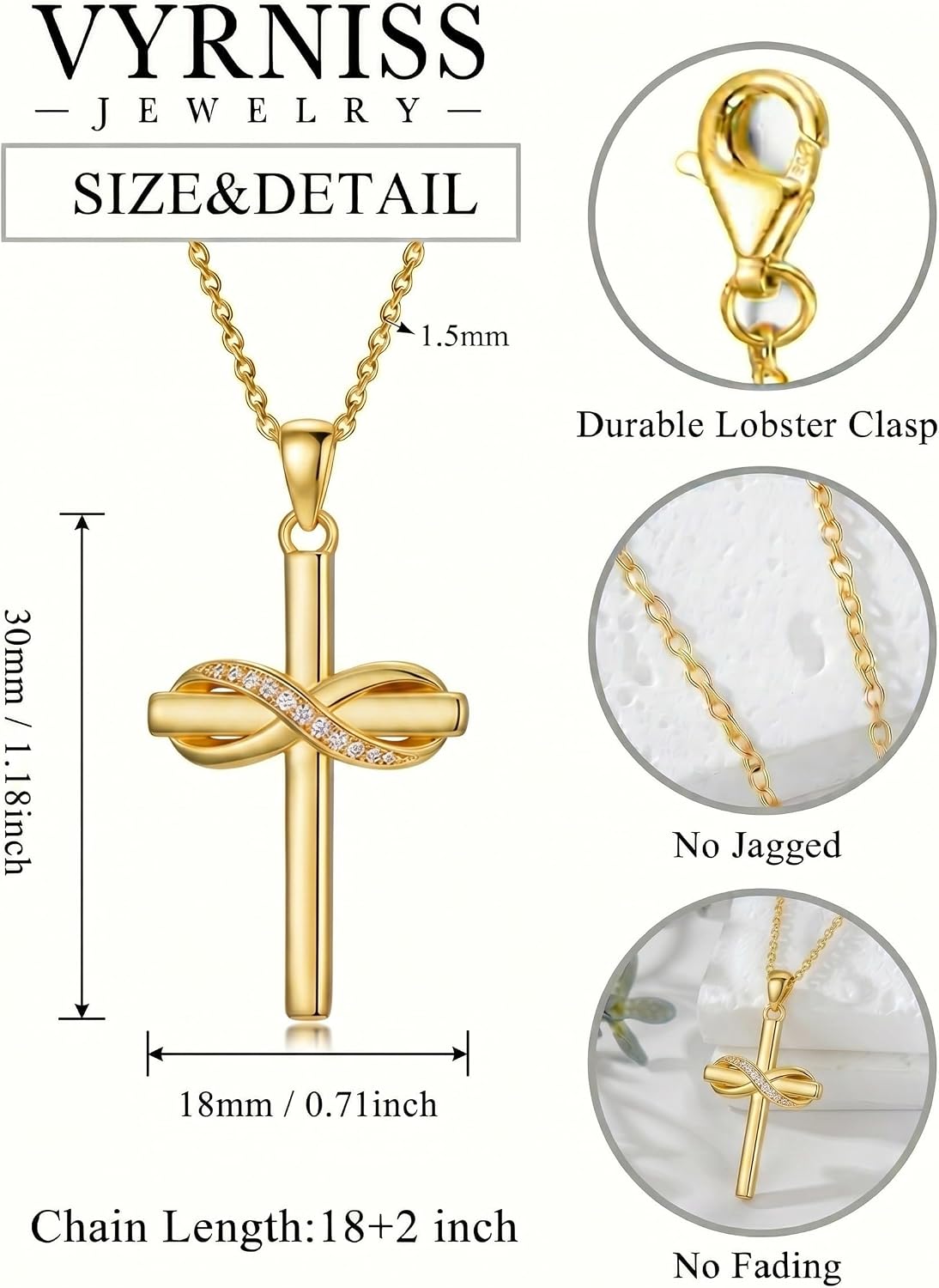 18K Gold Cross Pendant for Women Gold Cross Necklace 18K Gold Jewelry Religious Gift