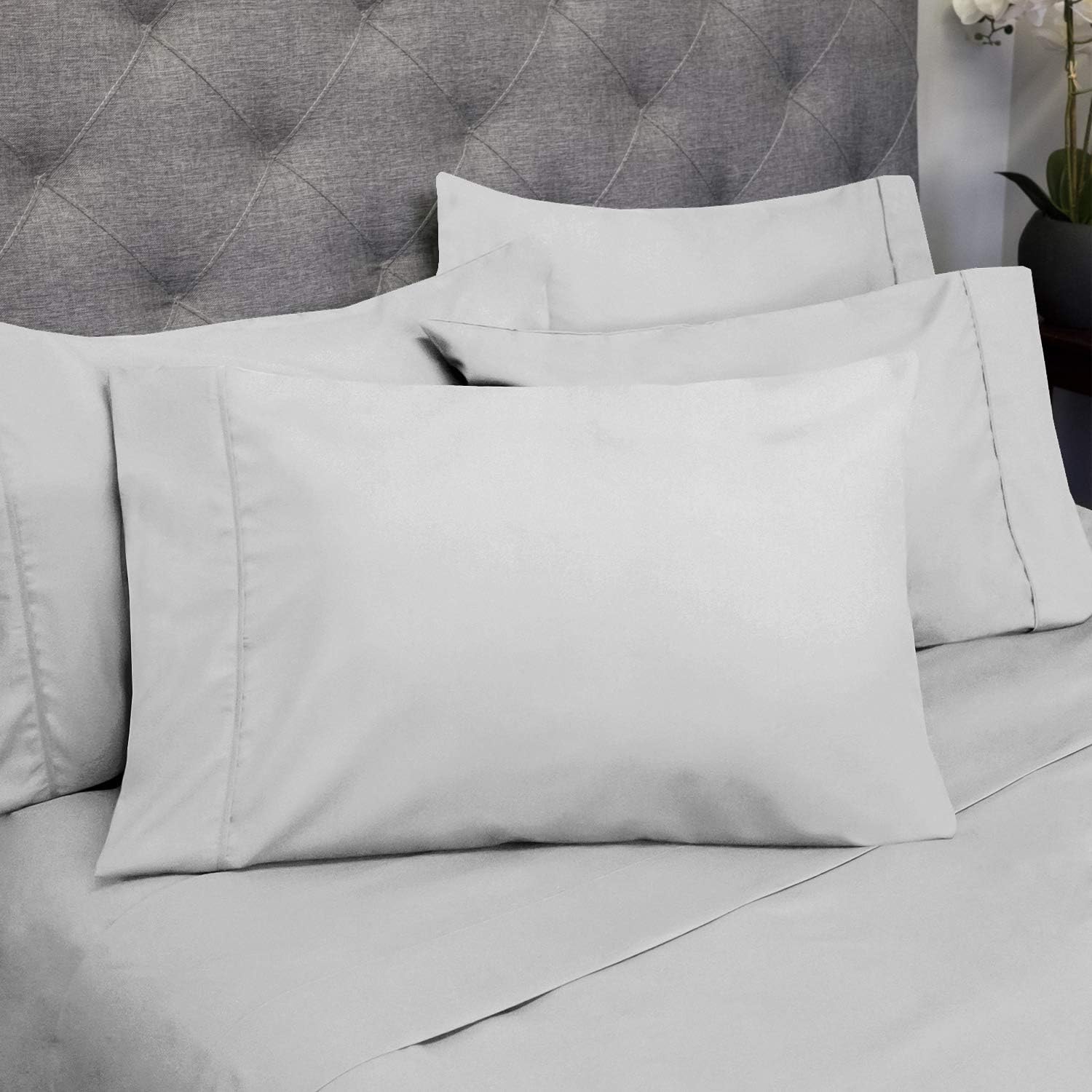 Sweet Home Collection Quality Deep Pocket Bed Sheet Set - 2 Extra Pillow Cases, Value, Twin XL, Silver, 4 Piece (Pack of 12, 48 Count Total)