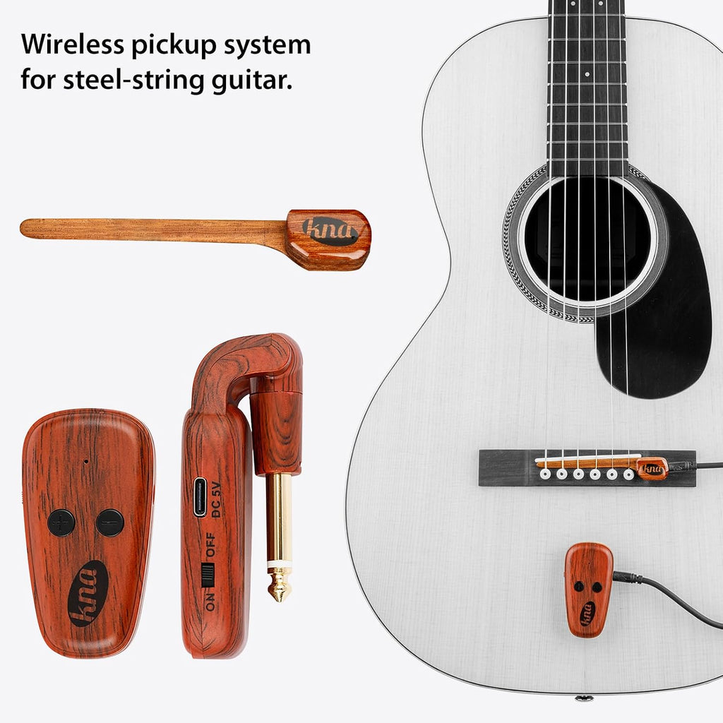KNA SG-Wi Wireless Piezo Pickup for Steel String Acoustic Guitar, Volume Control, 100 feet / 30 meters Range, Ultra-Low Latency, Easy Installation, Pro Sound for Live Performance and Recording