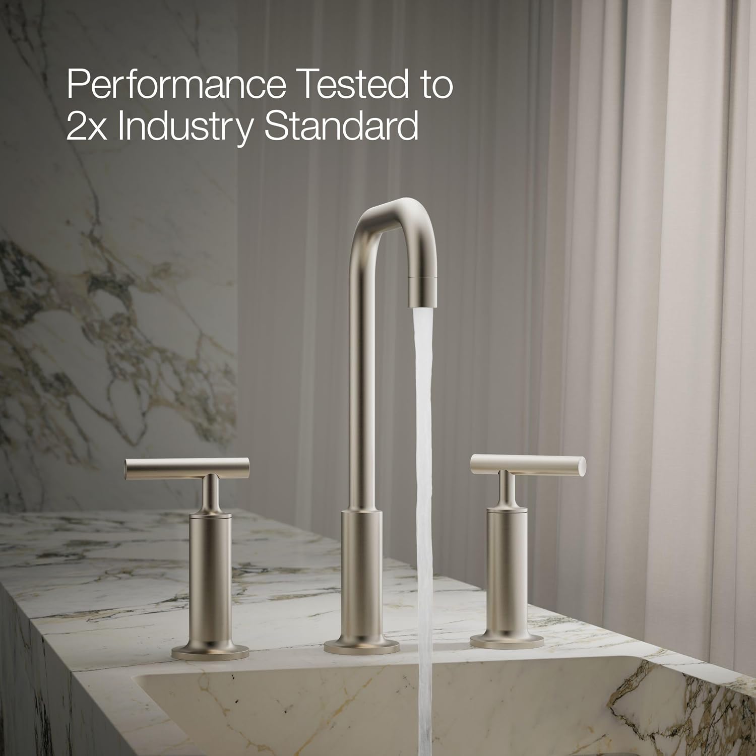 KOHLER K-14408-4-BN Purist® Widespread Bathroom Sink Faucet, 3-Hole, Widespread High Lever Handles and High Gooseneck Spout, 1.2 GPM, Vibrant Brushed Nickel