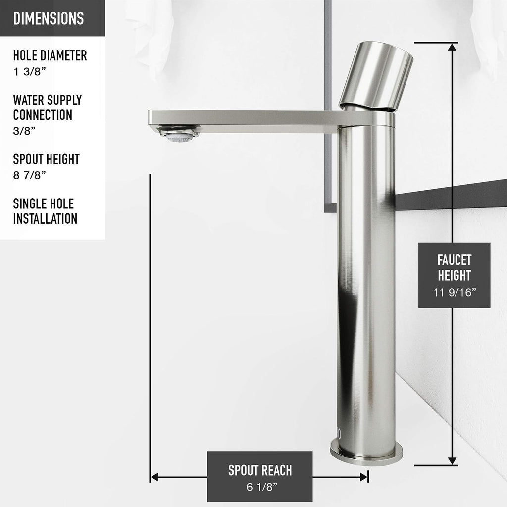 VIGO Gotham Single-Handle Single-Hole Mount Vessel Bathroom Sink Faucet, 12-Inch, Brushed Nickel, Modern Design, Solid Brass, 1.2 GPM WaterSense & Ceramic Disc Valve, Corrosion-Resistant
