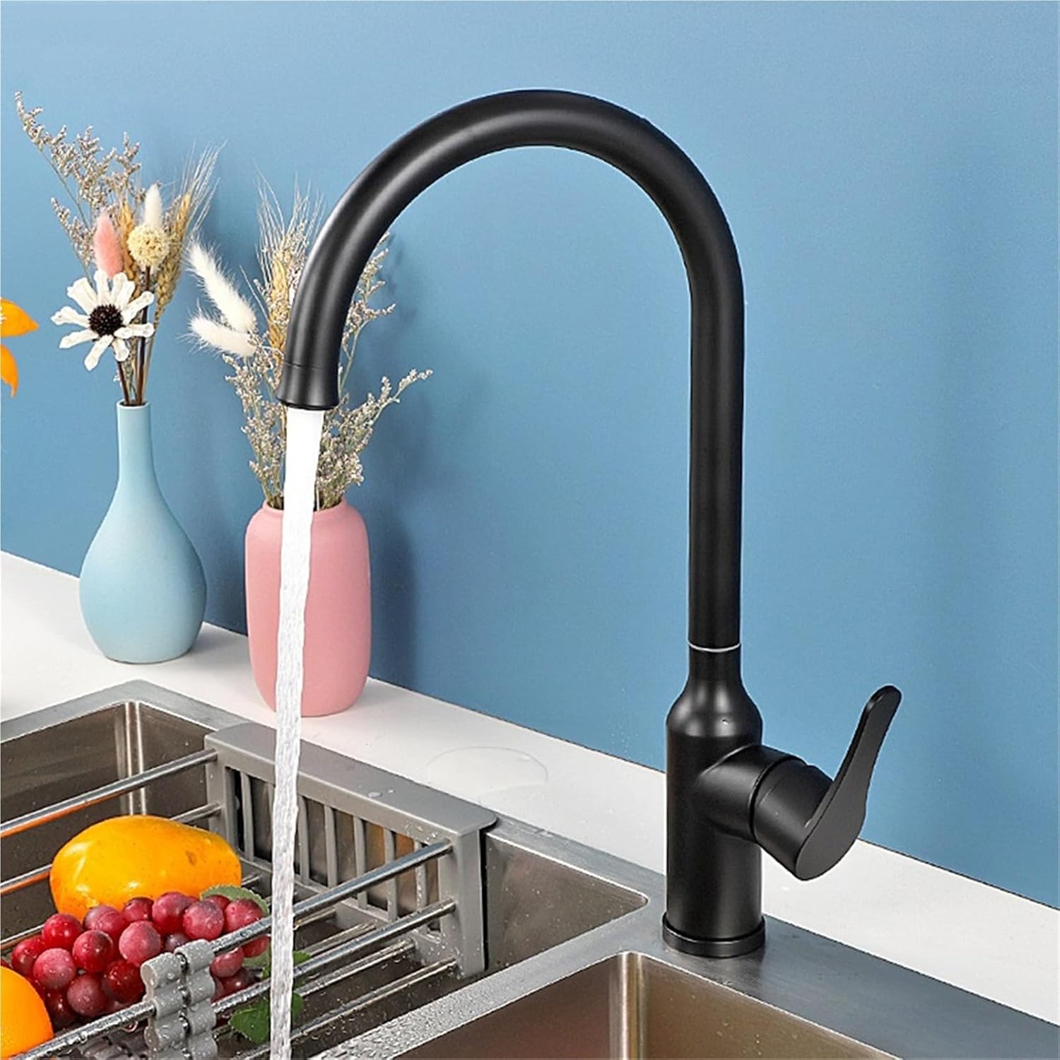 Stainless Steel Kitchen Faucet Black Brushed Kitchen Sink Mixer 360 Degree Rotate Hot Cold Water(1)
