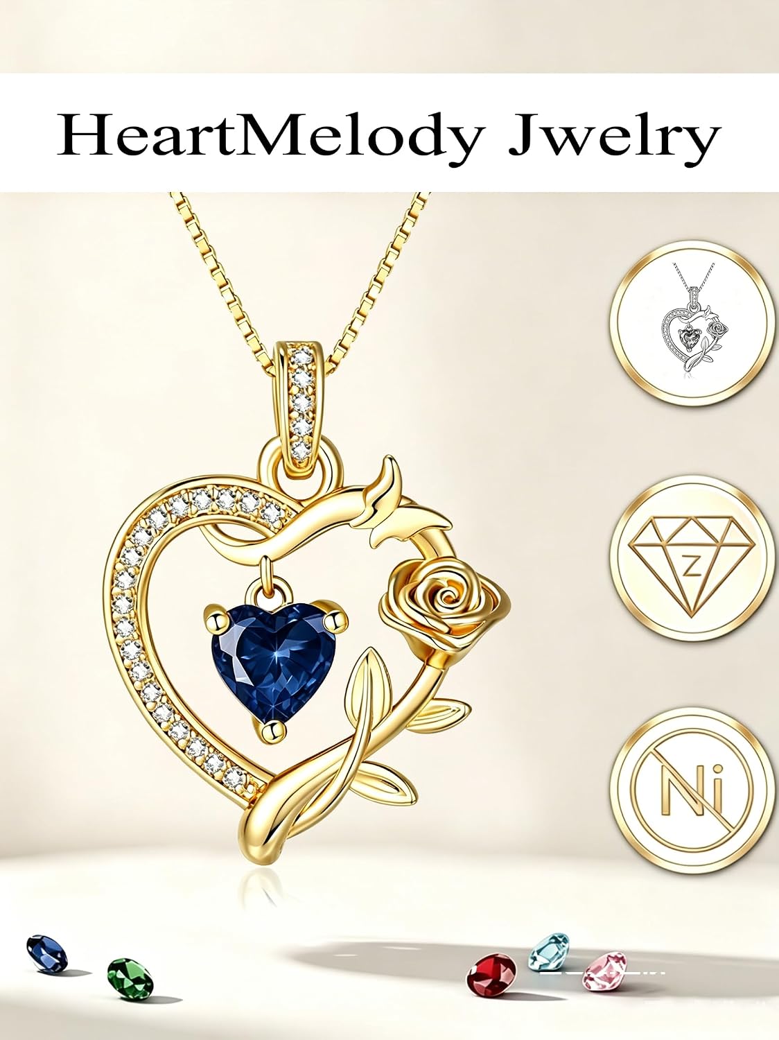 HeartMelody Heart Necklaces for Women Gold,14k 18K White Gold Plated Dainty Rose Butterfly Necklace with Garnet Birthstone Pendant Necklace Everyday Jewelry Birthday Christmas Gifts for Women Mom Her