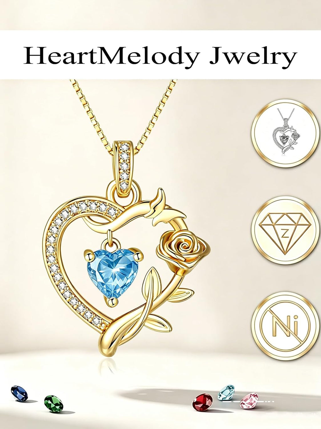 HeartMelody Heart Necklaces for Women Gold,14k 18K White Gold Plated Dainty Rose Butterfly Necklace with Garnet Birthstone Pendant Necklace Everyday Jewelry Birthday Christmas Gifts for Women Mom Her