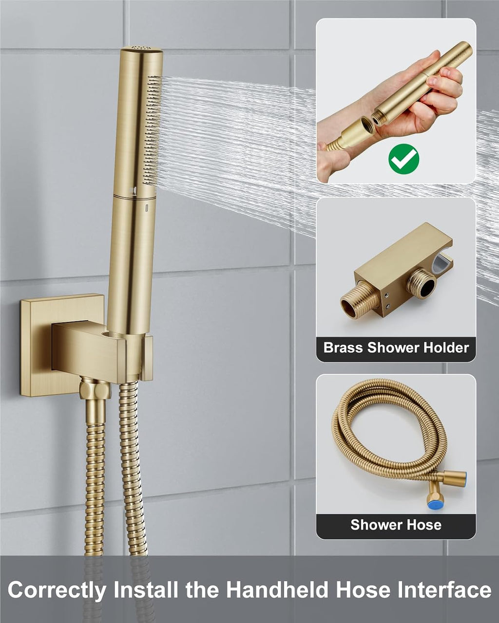 Aolemi Ceiling Mount Shower Faucet Set,Shower System Rain Showerhead and Handheld Spray Combo High-Pressure Showerheads Set with Valve and Trim Kit Rough-in Valve,12 Inch Brushed Gold