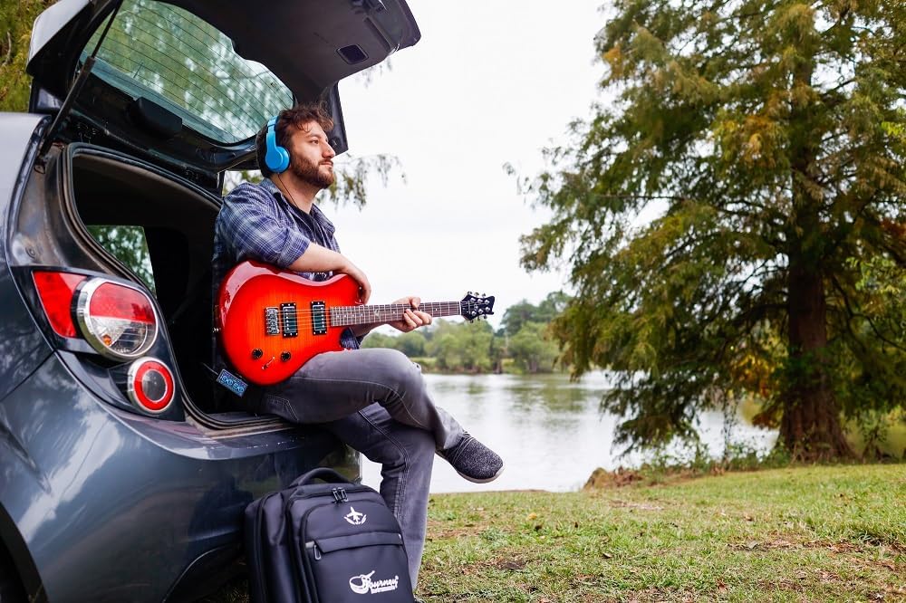 Journey Instruments OE990CB Collapsible Electric Travel Guitar – Folding 25' Scale Full-Size Electric Guitar with Patented Detachable Neck System and Carry-On Backpack Case (Cherry Sunburst)