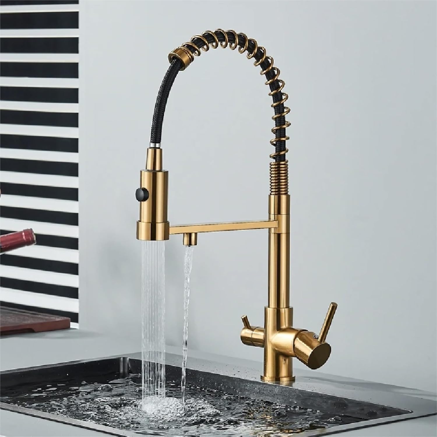 Filtered Kitchen Faucet Pure Drinking Water Brass Kitchen Tap Daul Spout Water Purifier Faucet(Brushed Nickel)
