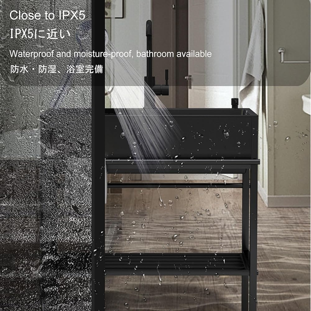 Black Stainless Steel Utility Sink With Hot & Cold Water Faucet,Drain Basket,Soap Dispenser - Freestanding Single Bowl Kitchen/Laundry Sink WITH/ Drain Strainer Set & Storage(Size:55*45cm,Color:Black)