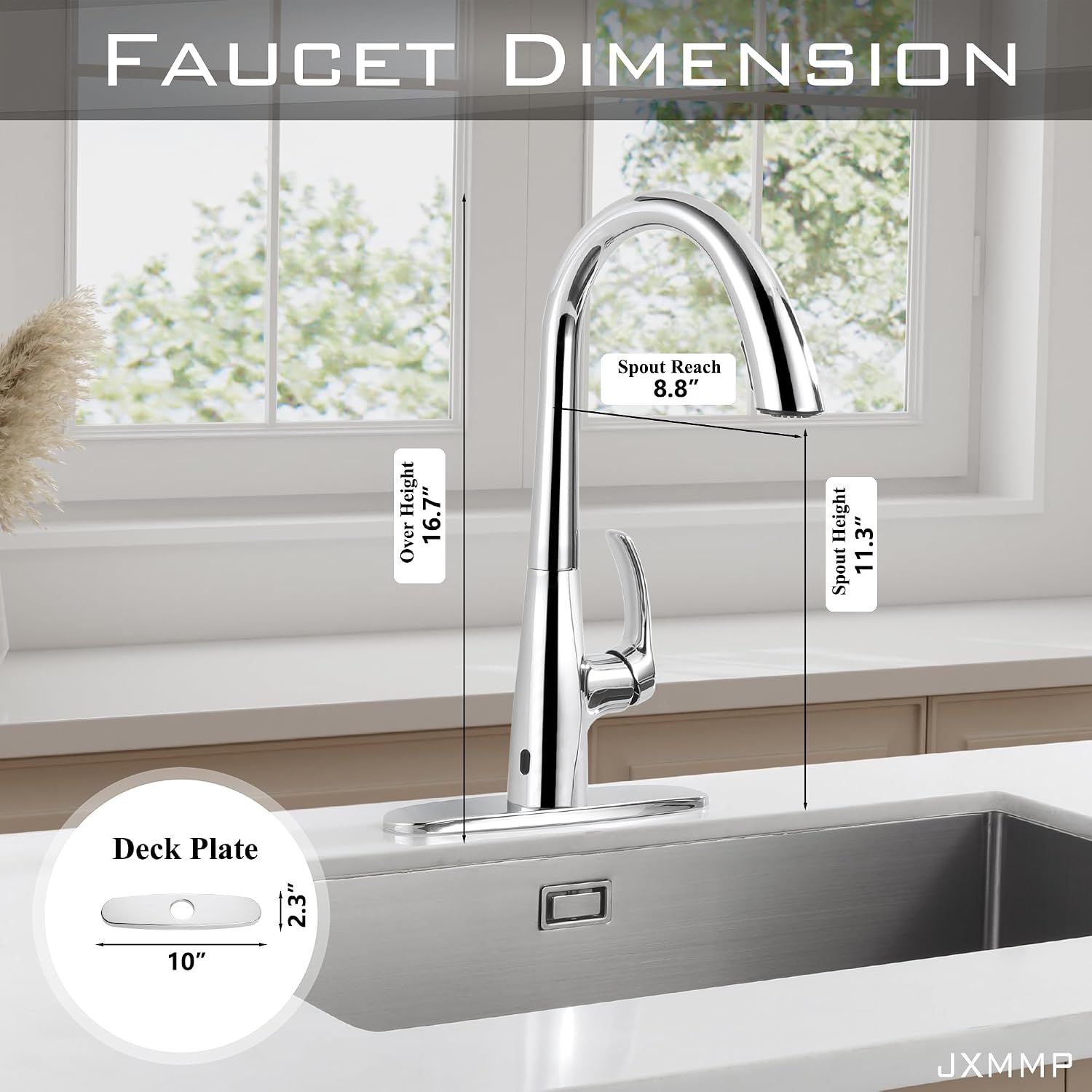 Chrome Kitchen Faucet with Pull Down Sprayer Single Hole, Motion Sensor Touchless Single Handle Kitchen Sink Faucet, Stainless Steel Hand Free Sink Faucet for Kitchen 1 or 3 Hole