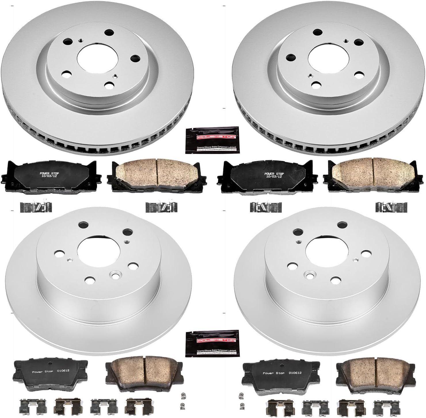 PowerStop Front and Rear Brake Kit for Lexus ES350 2007-12 |Toyota Avalon 2008-12 |Camry 2007-11 - Fully-Coated Disc Rotors with Z17 Ceramic Brake Pads Replacement, CRK2822