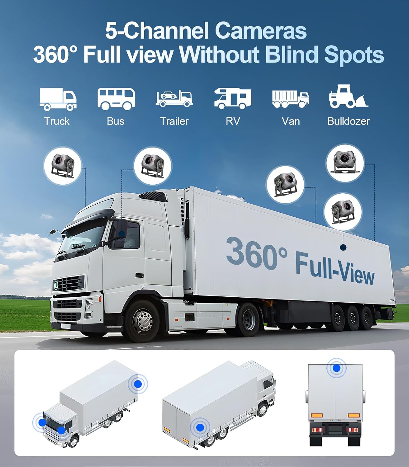 5-Channel 1080P Backup Camera Dash Cam with 10.2'' Monitor,DVR Recording Back Up Camera for RV/Truck/Van/Trailer/SUV Cars, Android.11 Car Raido with Wireless CarPlay/Android Auto/BT/FM/WiFi