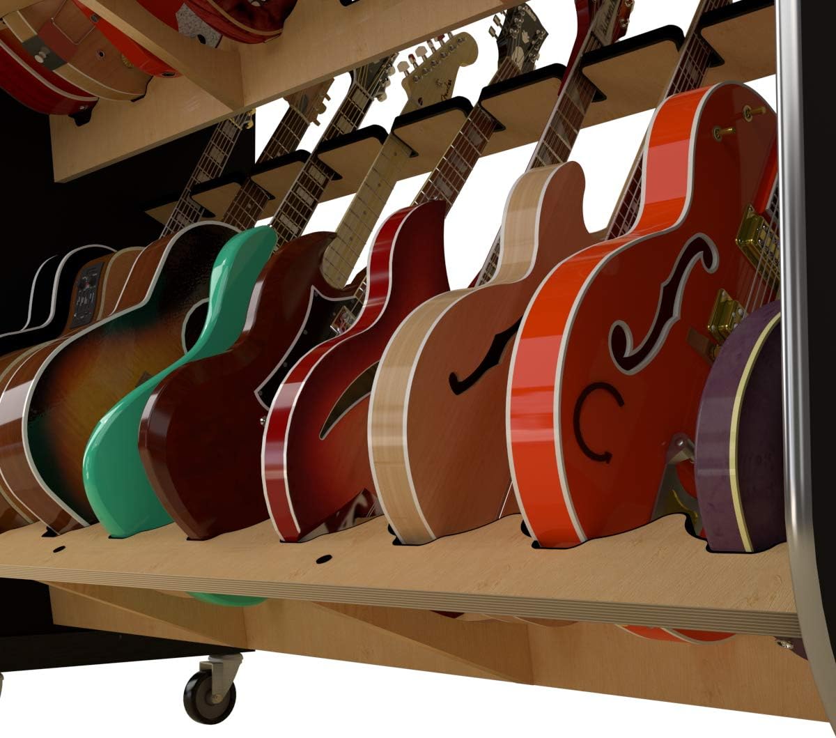 A&S Crafted Products Double-Stack 2-Tier Electric Guitar Rack - The Session-Pro | With Heavy-Duty Wheels and Holds 18 Instruments | Made in U.S.A.